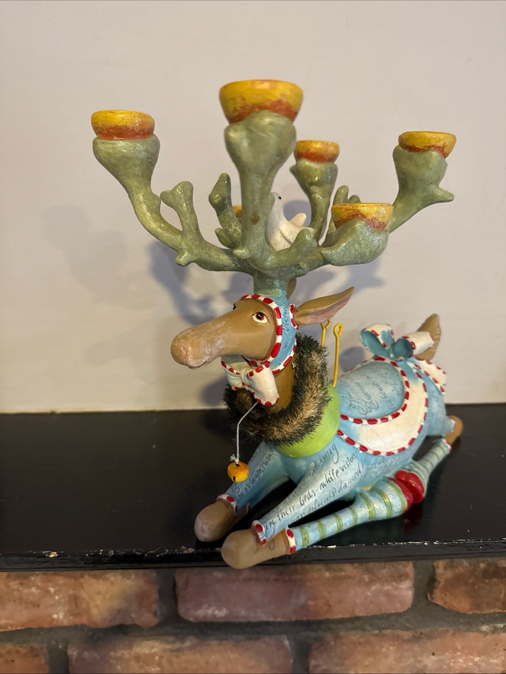 Blue Ceramic Deer candleabra Figurine with Gold Accent